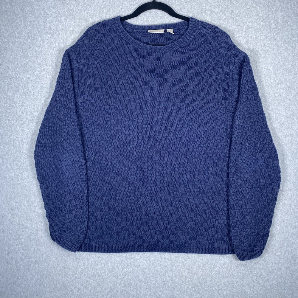 Nordstrom Sweater Mens XL Blue Basketweave Knit Ramie Cotton Crewneck